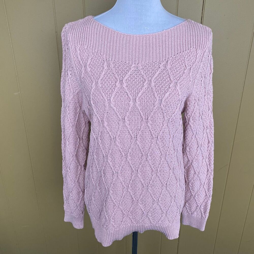 Croft & Barrow women L scoopneck cable knit shimmer longsleeve sweater pink